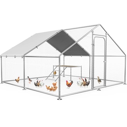 13.2x9.9 FT Large Metal Chicken Coop, Walk-in Poultry Run Enclosure | Weatherproof Cover, Reinforced Metal Frame, Walk-in Chicken Run, Outdoor Poultry Cage for Hens Ducks Rabbits - size: 157.5"L x 118.0"W x 78.0"H