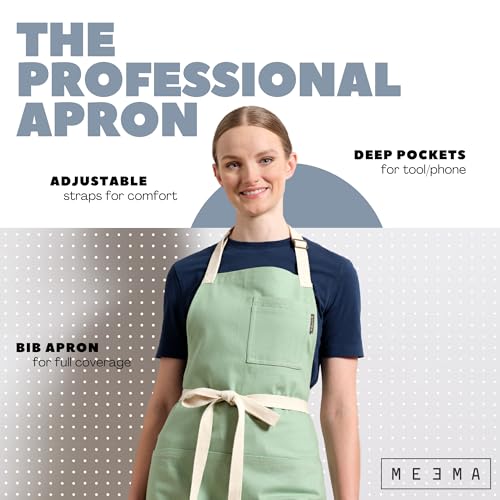 Chef Aprons for Women with Pockets, Adjustable Bib Aprons for Cooking - color: Sage Green