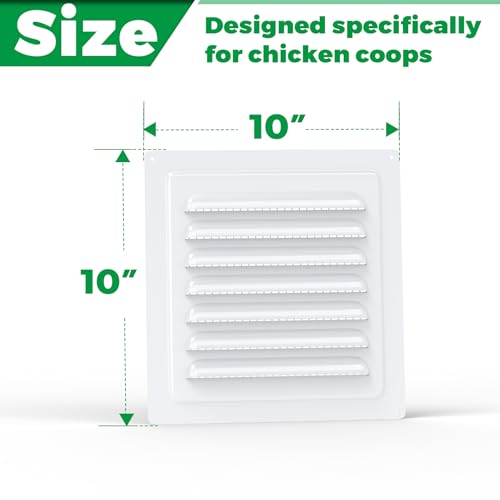 Forestchill Air Vent Louver for Chicken Coop, 10" x 10" Air Vent Grille with Built in Screen Mesh, Louvered Exhaust Grille for Chicken Coops Ventilation, White
