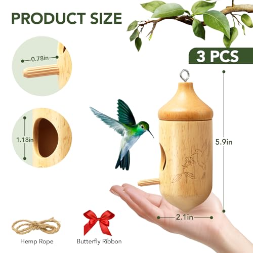 Hummingbird House, Small Hummingbird Houses for Outside | Wooden Bird House with Bow, String, Cute Gardening Gifts Home Decoration, Attractive Hummingbird Garden Decor - color: Style-2, size: 3 Pack