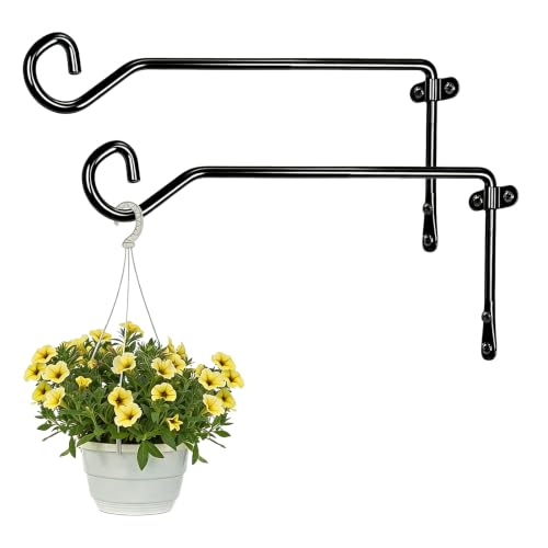 2 Pack Heavy Duty Metal Plant Hanger Wall Hooks – Indoor and Outdoor, Holds Up to 15-25 lb, for Hanging Plants, Lanterns, Bird Feeders – 9.4IN Black - color: Black, size: 9.4 IN-Curved Hook