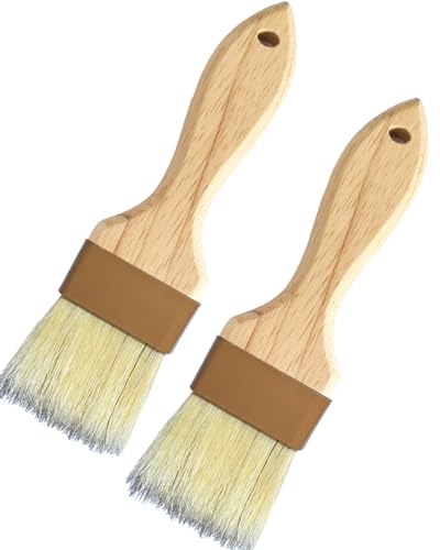 2 Inch Natural Boar Bristle Pastry Basting Brush Set - Wooden Handle Non-Shedding, Food Grade Cooking Brush for Butter, Egg Wash, Oil, Sauce, Baking (2 Pack)