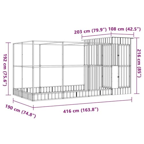 Galvanized Steel Aviary with Extension 163.8x79.9x85.0 in | Outdoor Bird Cage, Lockable Door, Steel Mesh Grid, Suitable for Parrots Rabbits Chickens - size: 163.8" x 79.9" x 85"