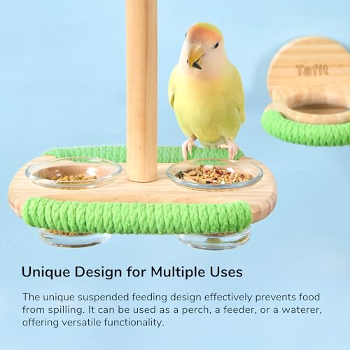 Bird Feeder & Perch – Includes Cotton Rope Perch and 2 Glass Feeding Cups – Cage Accessory for Cockatiels, Budgies, Lovebirds, Conures, Canaries, Finches, and Small Parrots