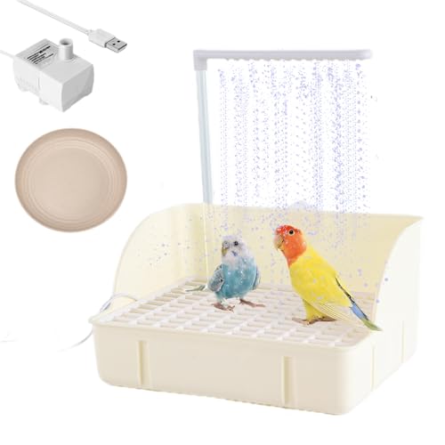 Oncpcare Electric Fountain Birdbaths Bowl with Shower, Water Circulating Bird Bathtub Parakeet Bath Parrot Bath Tub Bird Shower with USB Pump, for Garden, Birdcage, Indoor, Outside(Beige) - color: Beige