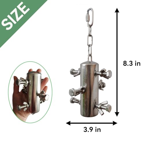 JSLZF Stainless Steel Parrot Toy, Hanging African Grey Chew Toy for Bird, Large Bird Toy for Macaw, Foraging Bird Toy for Conure, Cockatoo, African Grey