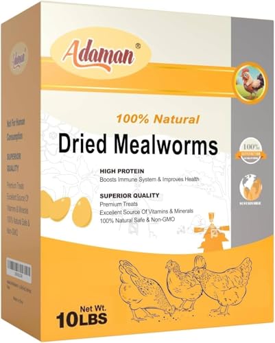 Adaman Dried Mealworms -10 LBS- 100% Natural Non GMO High Protein Mealworms - Bulk Meal Worms for Chickens & Birds, Ducks - Best Chicken Treats, Bird Food, Turtle Food - size: 10 Pound (Pack of 1)
