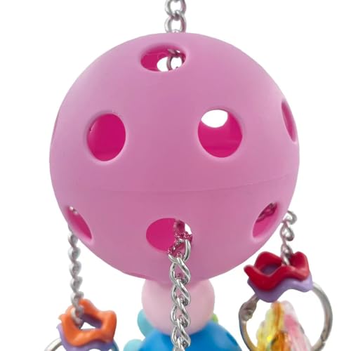 Pullable Bird Plastic Ball Toys with Acrylic Pacifiers and Flowers, Colorful Parrot Toys for Medium and Large Parrot Quaker Monk Parakeet Sun Conures (Pink) - color: Pink