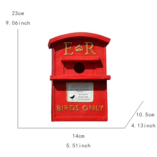 Vintage Red Post Box Bird Feeder Weatherproof Resin Tree Mount Garden Yard Decor