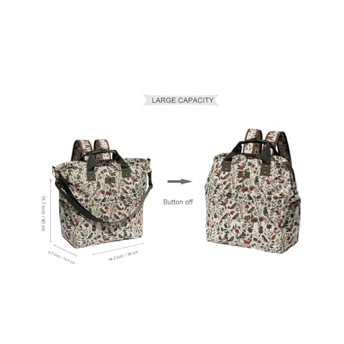 Diaper Tote Bag Totepack Backpack Crossbody Bag 3 in 1 for Women Laptop Backpack Multifunctional with Insulated Pockets - color: Corduroy Leaf Bird