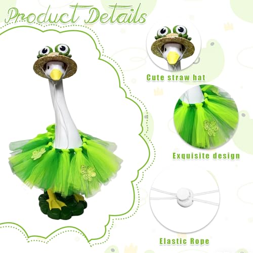 Porch Goose Statue,20" Large Resin Figurine Indoor & Outdoor Garden Decor | Goose Sculpture with Frog Outfit & Straw Hat, Yard/Lawn/Patio Decoration, Housewarming & Birthday Gift for Mom, Women & Men - style: frog hat goose