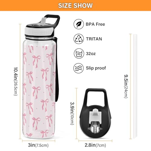 Bow 32 oz Water Bottle - Clear Tritan, BPA-Free, LeakProof with Carry Strap for Sports, Gym & Outdoor Activities - color: C02