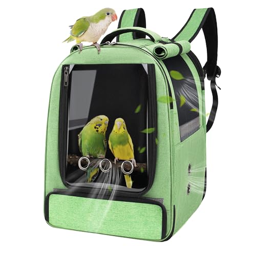 Bird Backpack Carrier,Bird Travel cage Backpack with Tray and Standing Perch,Feeding Tank,Waterproof pad,Used for Parakeets,hornbirds,Lovebirds,Small and Medium-Sized Bird - color: Green