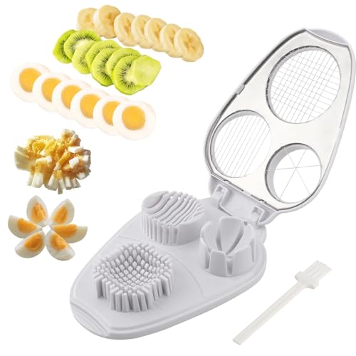 3 in 1 Boiled Egg Slicer, 3 Slice Modes Chopper Cutter with Brush, Manual Egg Slicer Steel Wire Dicer for Hard Boiled Eggs, Kitchen Gadget for Soft Fruit Butter, Labor Saving - color: White