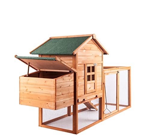 GOJOOASIS Wooden Chicken Coop for 2-5 Chickens Outdoor Wooden Hen House Poultry Pet Hutch for Backyard Outdoor w/Tray Run Cage & Nesting Box(A) - size: A
