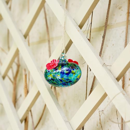 3.3OZ Glass Hummingbird Feeder with 2 Feeding Ports for Outdoors Hanging - color: E