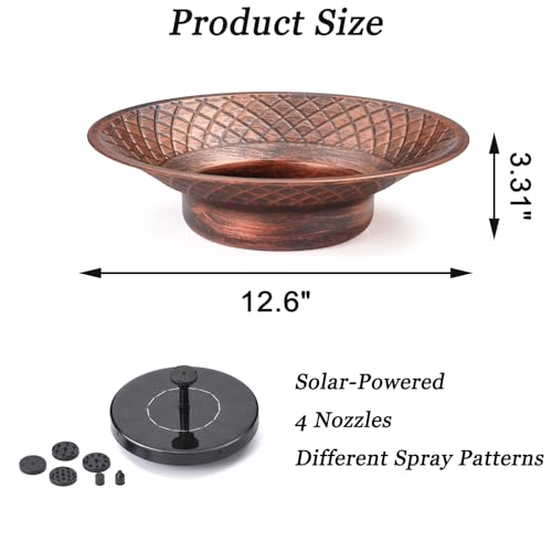 Bird Bath for Outside, 12.6" Solar Powered Bird Bath with Fountain, Metal Bird Bath Bowl, Outdoor Patio Lawn Decor (Bronze) - color: Bronze