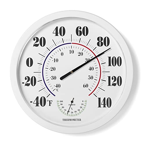 Indoor Outdoor Thermometer Wall Large Numbers Thermometer No Battery 10" Hanging Digital Weather Hygrometers for Home Garden Outside Patio Decor (White) - color: White, size: 10"