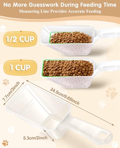2-Pack Dog Food Scoop 1 Cup, Plastic Pet Food Measuring Scoop With Measuring Lines (1/2 & 1 Cup Markings) for Dogs, Cats, Fish, Bird（Transparent - color: Transparent