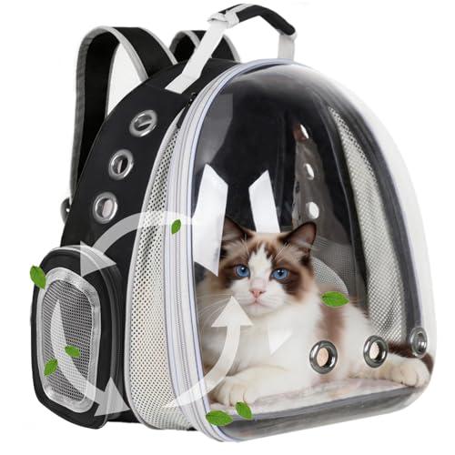 Cat Backpack Carrier, Front Expandable Expandable Bubble Pet Backpack, Ventilated Transparent Capsule Dog Backpack for Small Cats Dogs Birds Bunny, Airline Approved - color: Black