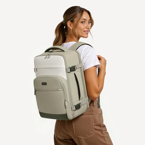 30L Travel Backpack for Women & Men: Flight Approved Carry On Backpack, TSA Personal Item Bag with Water Bottle Pocket, Weekender Essentials Backpacks fits 15.6" Laptop - Green White - color: Green White, size: Large