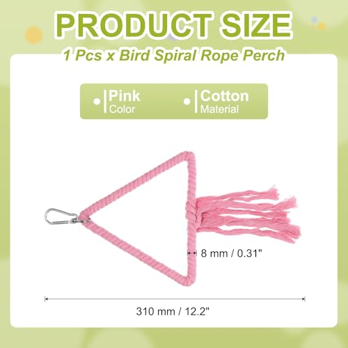 Bird Rope Perch Swing, Rope Triangular Lifting Ring Perch Standing Pole Accessory Climbing Swing Paw Grinding 12 Inch, (Pink) Intended for Parrot/Parakeet/Budgies/Cockatiels - color: Pink