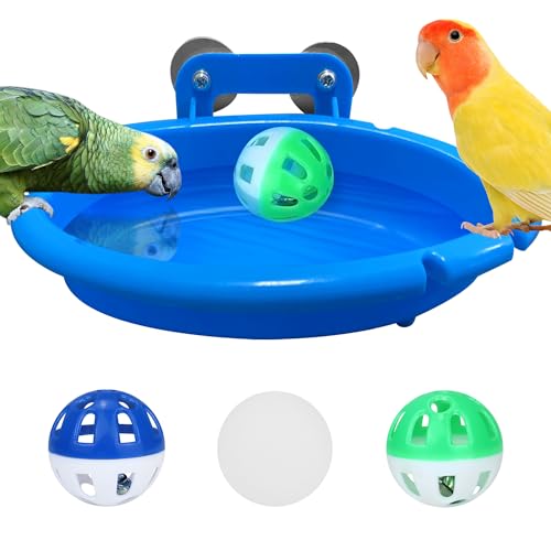 Bird Bath for Cage with 3 Balls Bird Tub Bowl Basin Hanging Birdbath Toy Pet Parrot Cage Budgie Accessories Shower Parakeet Cockatiel Water Shower Box Food Feeder Holder Tray Bird Cage Accessories