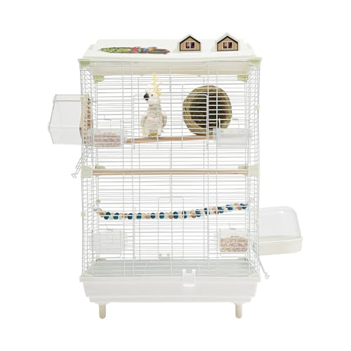 Small Bird Cage with Stand, 18.5 Inch, White Birdcage, 30.3"H, Iron,Plastic | Birdcage for small birds like parakeets. Features a spacious double-tier design and a removable tray for easy cleaning.