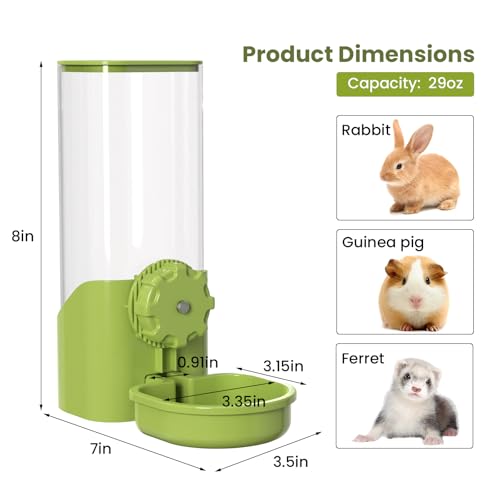 Rabbit Water Bottle for Cage Crate, 29oz No Drip Hanging Automatic Pet Water Dispenser for Small Animal Guinea Pig Bunny Chinchilla Ferret Hedgehog Puppy Cat (Green) - color: Green