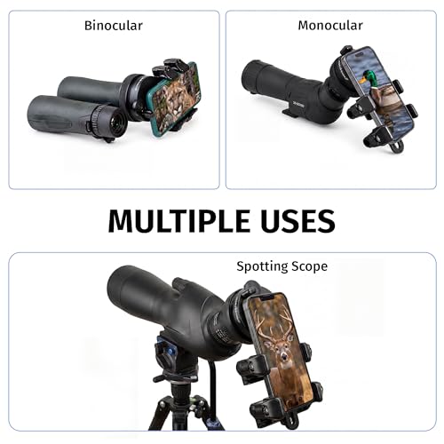 Universal Spotting Scope Phone Adapter, Double Grip, Made in USA | Phone mount for binoculars, telescopes & scopes. Secure digiscope phone adapter, multi-camera compatible, case friendly.