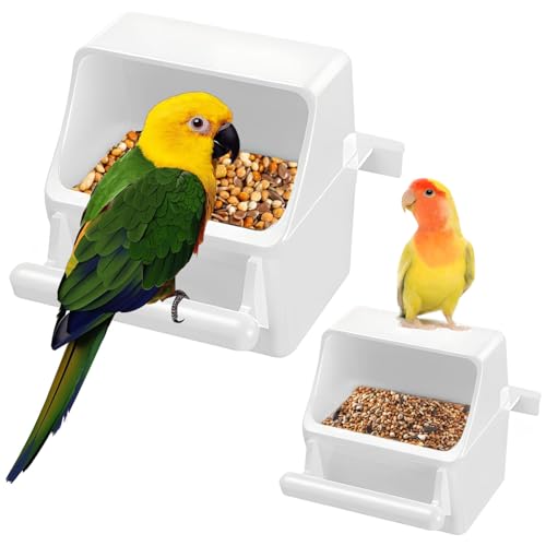 2 Pack Bird Feeding and Clear Water Bowl,Bird Cage Feeder with Bracket,Anti Spill and Leak Proof Bird Food Box