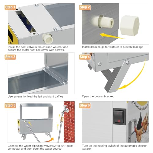 Chicken Waterer Heated 2 Gallon Chicken Water Heater for Winter Stainless Steel Poultry Drinker Heater Anti Freezing Watering Dispenser for Coop, Thermostatically Controlled