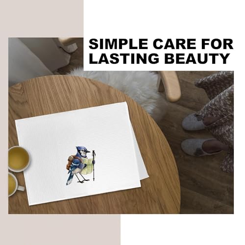 Funny Blue Jay Bird Hiking Decorative Hand Towel for Bathroom, Bird Lover Watcher Gifts, Gifts for Hiking Camping Adventure Lovers Dish Tea Towels for Kitchen, 16x24 Inches