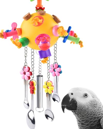 KATUMO Bird Toys Pull Spoons Colorful Acrylic Stick Toys Parrot Chew Toy for Amazon Parrot, African Grey, Conure, Caique, Quaker, Small Cockatoo, Mini Macaw, Eclectus and Similar Birds - color: Yellow ball