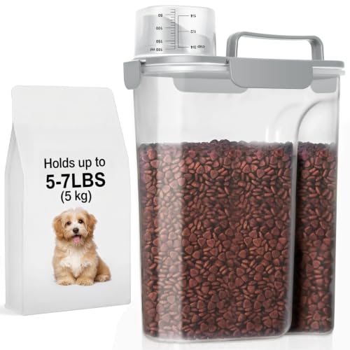 5-7LBS Airtight Dog Cat Food Storage Container with Upgraded Large Nozzle BPA-free, 4 Snap Seals Plastic Pet Food Storage Container with Handles are Easy to Clean and Carry- Light Gray - color: Light Gray, size: 5L-1pack