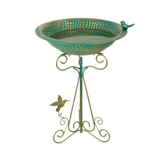 dreamysoul Bird Bath 13" Dia Bowl, Metal Birdbath with Mesh Feeder, Pedestal Bird Baths for Outside Outdoors Garden Patio Yard