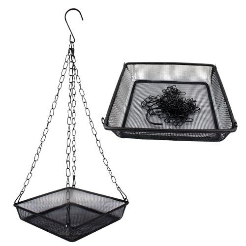 2 Pack Hanging Bird Feeder Tray 6.7 Inch Square Metal Mesh | Seed Holder, Durable Metal Mesh Feeders with Chains, Attracting Various Species of Wild Birds
