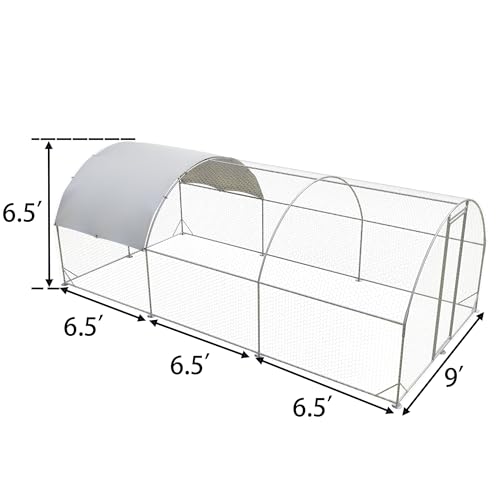 Large Metal Chicken Coop,Outdoor Chicken Coop Run with Water-Resident and Anti-UV Cover,Dome Roof Walk-in Poultry Cage Duck Rabbit House for Outside,Backyard and Farm, 19.5'Lx9'Wx6.5'H - color: Dome Roof, size: 19.6'Lx9.8'Wx6.4'H