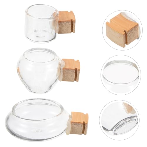 Angoily Bird Feeding Dish Cups Set with Splash-Proof Glass Bowls and Bamboo Fixation for Mess-Free Water Feeder and Food Bowl Suitable for Parakeet Cockatiel Small Birds