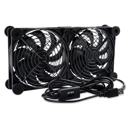 Quiet Dual 120mm Router Fan Cooler with L/M/H 3-Degree Speed Controller, DC 5V USB Powered Cooling Case Fan for Router Modem Receiver DVR PlayStation TV Box - size: Dual 120mm