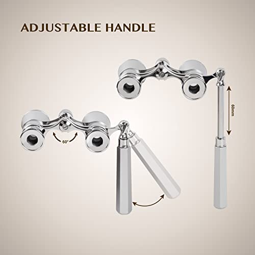 Aomekie Opera Glasses Binoculars 3X25 Lorgnette Theater Glasses Mini Binocular Compact with Handle for Adults Women in Musical Concert（Silver） - color: Silver with Handle