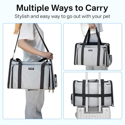 Expandable Cat Carrier, Airline Approved Soft Sided Pet Carrier for Cats & Small Dogs Up to 15 lbs, with Locking Safety Zippers & Cozy Fleece Pad, Portable for Car & Vet Visits, Black