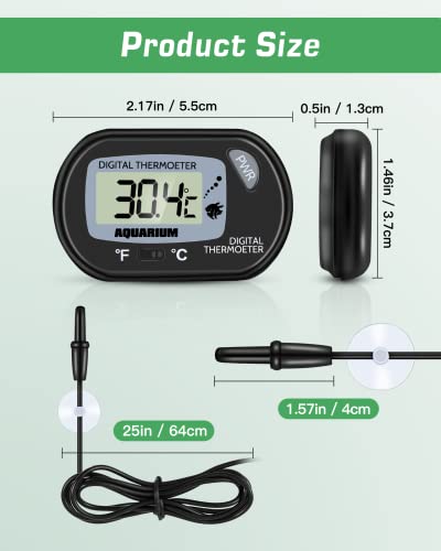 Zacro 2 Pack Digital Aquarium Thermometer, Fish Tank Thermometer, Water Thermometer with Large LCD Display,Reptile Thermometer for Fish Tank Water Terrarium - style: 2 Packs