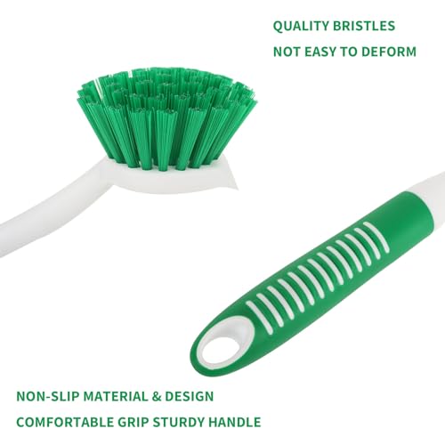 Dish Brush with Handle, 2 Pack Scrub Brushes, Green | Built-in Scraper, For Cleaning Kitchen, Pots, Pans and Sink, Scrubber Washing Tools - color: Green