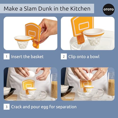 OTOTO Dunk N' Egg Yolk Separator Funny, Unique Kitchen Gadgets, Kitchen Accessories, Unique Cooking Gifts, Basketball Stuff - color: White and Orange
