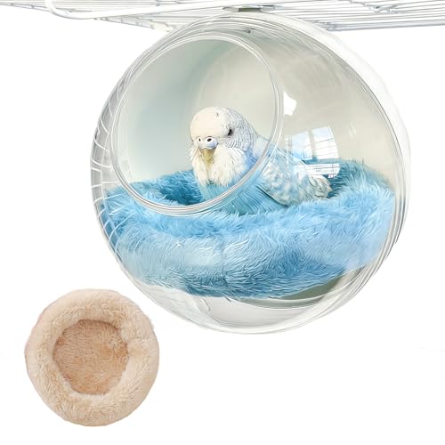 Bird Nest, Warm Bird Bed for Cage, Clear Parrot Nesting House with 2 Mats Hanging Parakeet Cage Accessories for Lovebird, Canary, Budgie, Finch, Hamster (Clear)