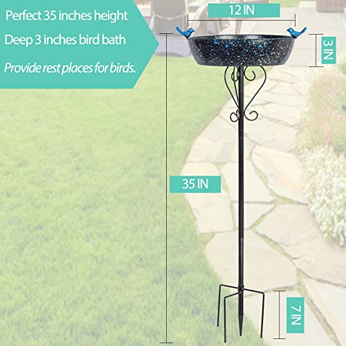 3" Deep Metal Bird Bath for Outside,Garden Freestanding Birdfeeder | Bird Baths Feeder Bowl with Stable Stakes for Outdoors Garden Patio Yard Lawn Decor(35" Height) - color: A-blue