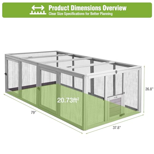 GUTINNEEN Large Chicken Run Extension with 20.73 sq.ft Space, Sliding Chicken Door, 1/2" Galvanized Wire, Secure Locks & Easy-Access Doors, Cozy Coop Chicken Cage Poultry Cage Outdoor - size: 79"L x 37.8"W x 26.8"H