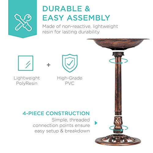 Best Choice Products 28in Pedestal Bird Bath, Vintage Outdoor Resin Accent Decoration w/Fleur-de-Lis Accents - Copper - color: Copper