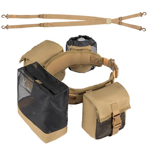 KEMIMOTO Dove Hunting Belt, Tactical Shell Pouche Dove Belt | Shoulder Strap, Breathable Design & 4 Pouches for Tools, Accessories and Gear, Ideal for Hunting, Fishing & Dog Training - color: Brown